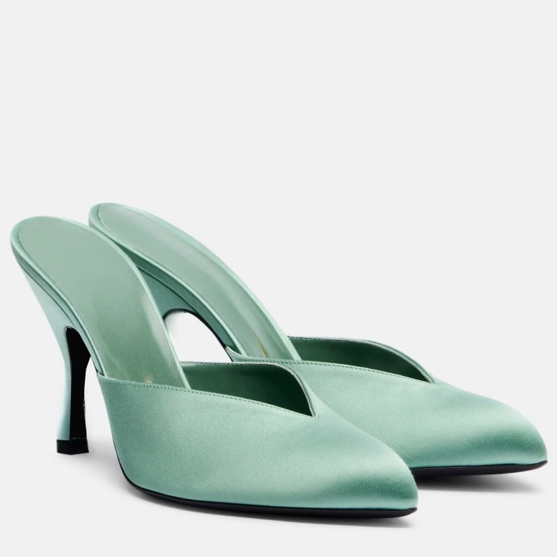 New Women Satin Mule Heels V C - Sewing New recension och pris