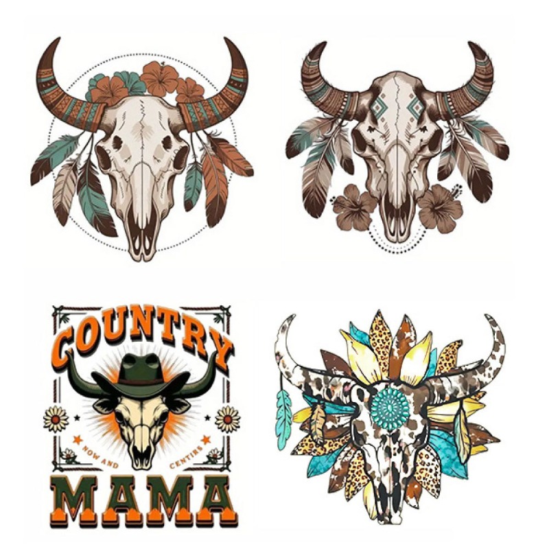 Custom Bull Skull Feather DTF  - Iron On Patch recension och pris